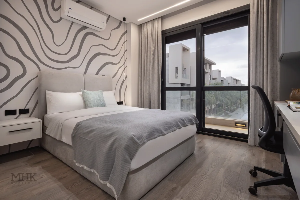 Patio Casa Project bedroom with balcony, finished interior by MHK Architects